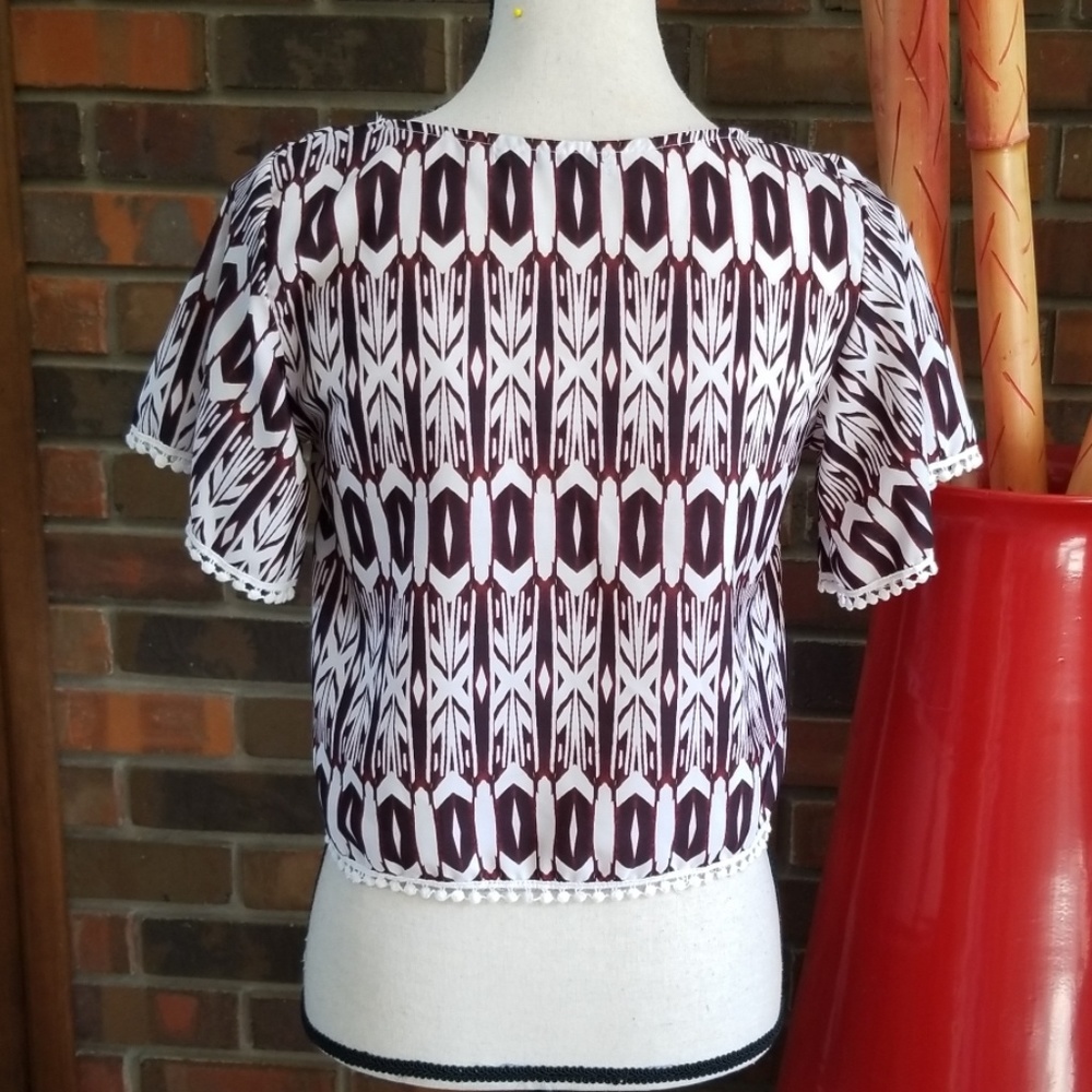NEW! Anthropologie Potter's Pot Cropped Fit Blouse with Crochet Fringe - Picture 2 of 7